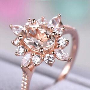 🎀Sweet Super Dainty Sun Flower Oval Gemstone CZ Rings for Women,  EVGG1131